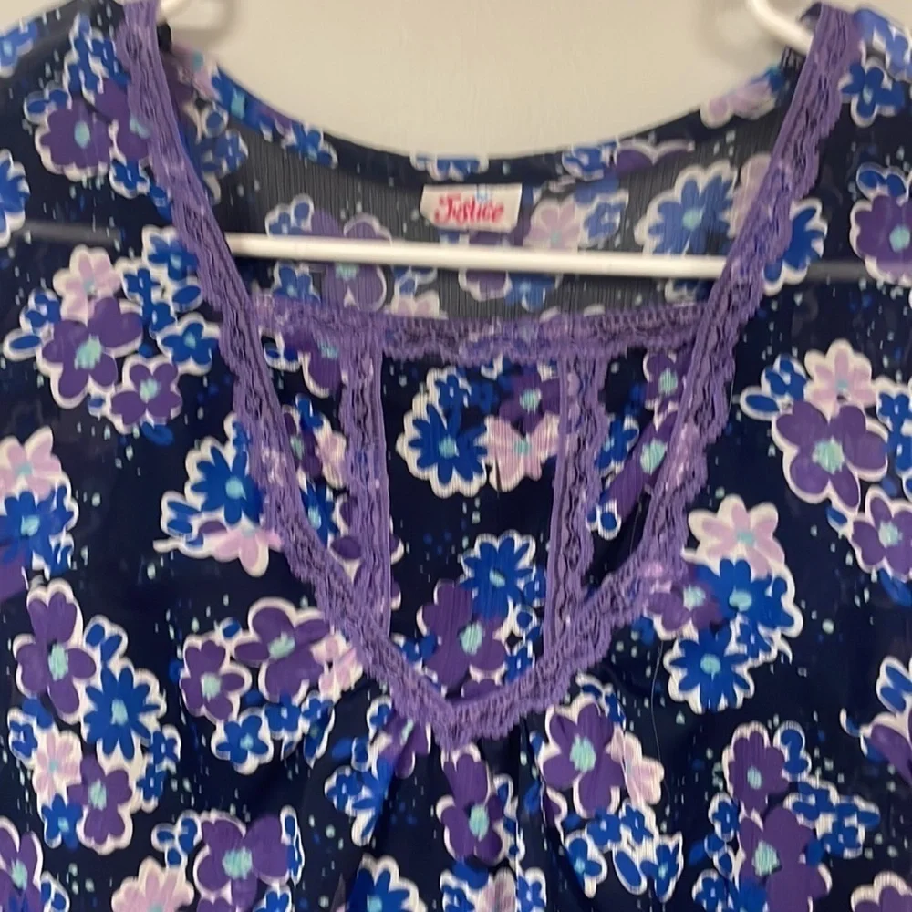 Justice layered Tank, M/L, Flowered navy, pink & purple
